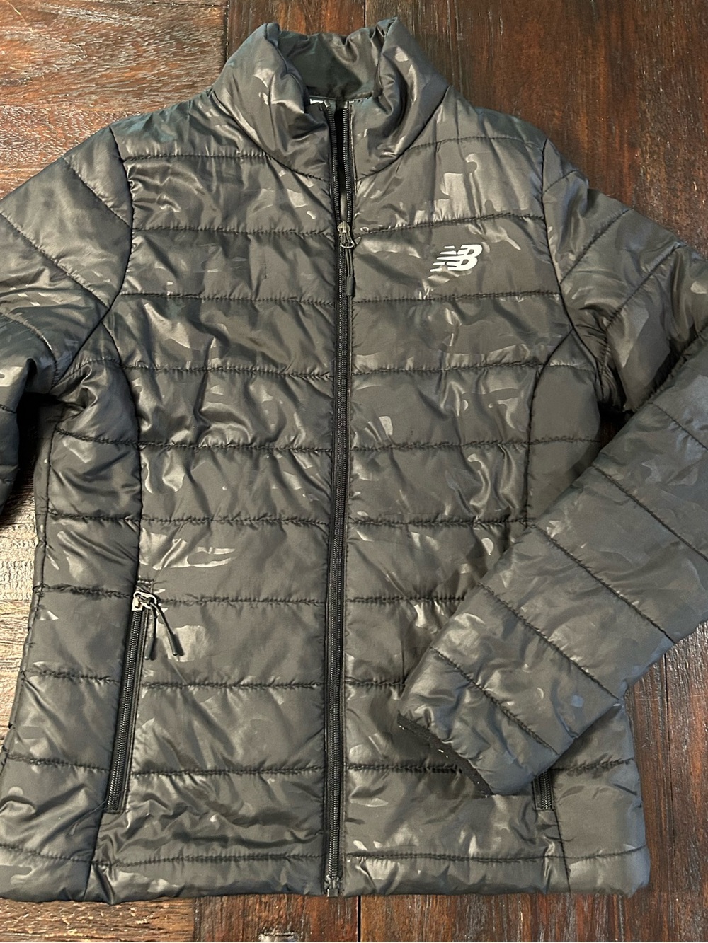 New Balance Women's Black Camo Puffer Jacket Full Zip Quilted Coat - Size Small